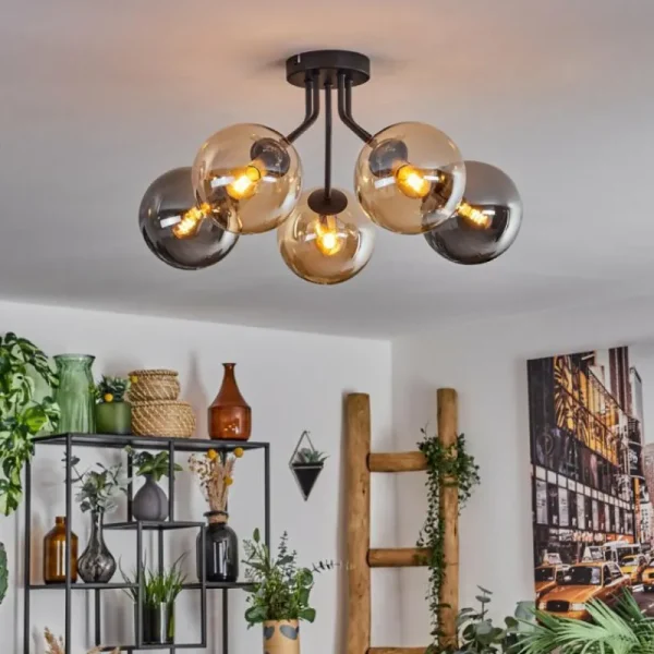 hofstein Plafonnier - Verre Gastor Ambre, Fumé, 5 lumières* Lampes Modernes