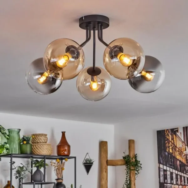hofstein Plafonnier - Verre Gastor Ambre, Clair, Fumé, 5 lumières* Lampes Modernes