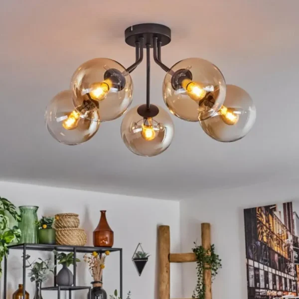 hofstein Plafonnier - Verre Gastor Ambre, Clair, 5 lumières* Lampes En Verre