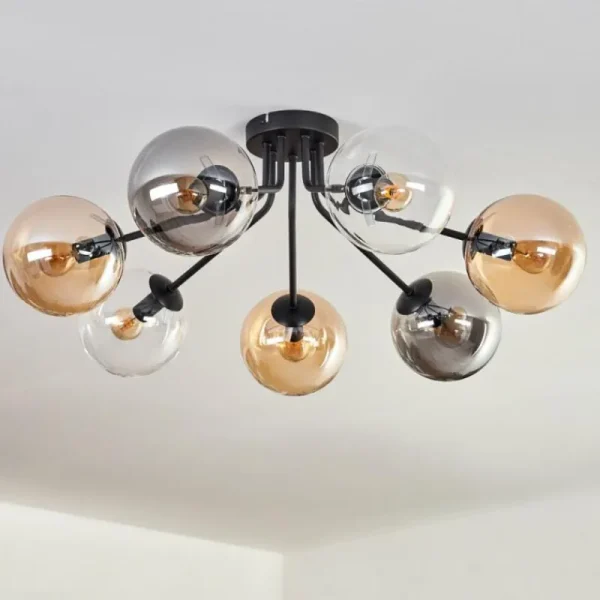 hofstein Plafonnier - Verre Gastor Ambre, Clair, Fumé, 7 lumières* Lampes Modernes
