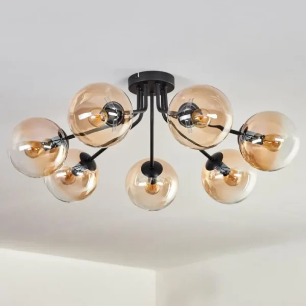 hofstein Plafonnier - Verre Gastor Ambre, Clair, 7 lumières* Lampes En Verre