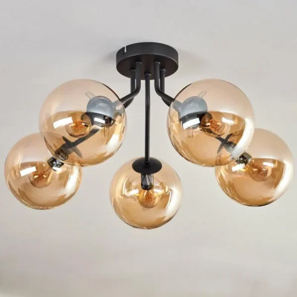 hofstein Plafonnier - Verre Gastor Ambre, 5 lumières* Lampes En Verre