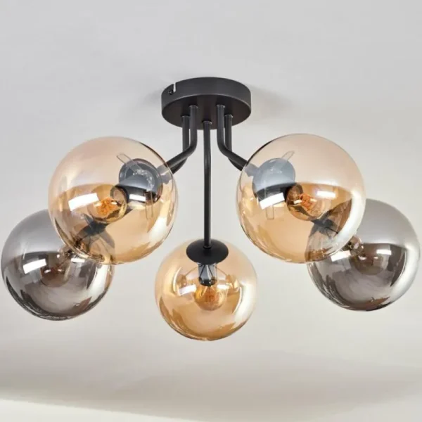 hofstein Plafonnier - Verre Gastor Ambre, Fumé, 5 lumières* Lampes Modernes