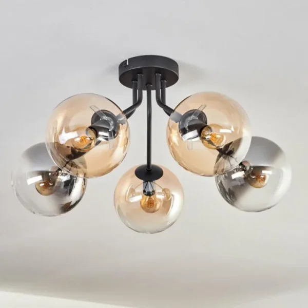 hofstein Plafonnier - Verre Gastor Ambre, Clair, Fumé, 5 lumières* Lampes Modernes