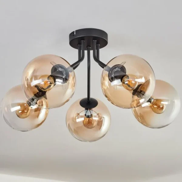 hofstein Plafonnier - Verre Gastor Ambre, Clair, 5 lumières* Lampes En Verre