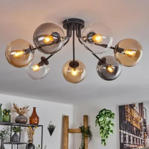 hofstein Plafonnier - Verre Gastor Ambre, Clair, Fumé, 7 lumières* Lampes Modernes
