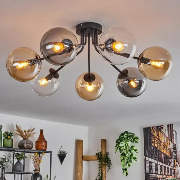 hofstein Plafonnier - Verre Gastor Ambre, Clair, Fumé, 7 lumières* Lampes Modernes