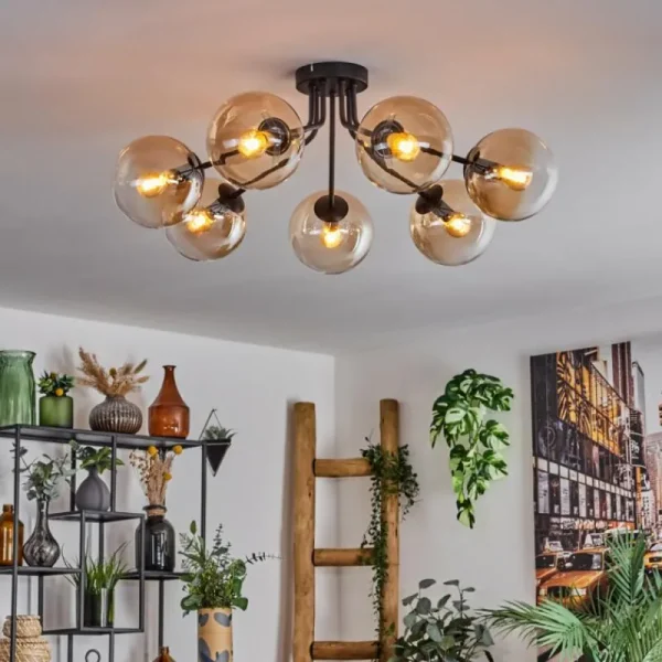 hofstein Plafonnier - Verre Gastor Ambre, Clair, 7 lumières* Lampes En Verre