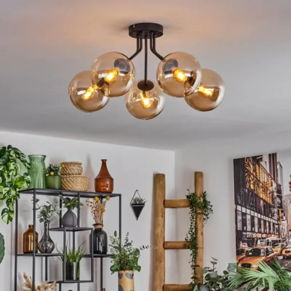 hofstein Plafonnier - Verre Gastor Ambre, 5 lumières* Lampes En Verre