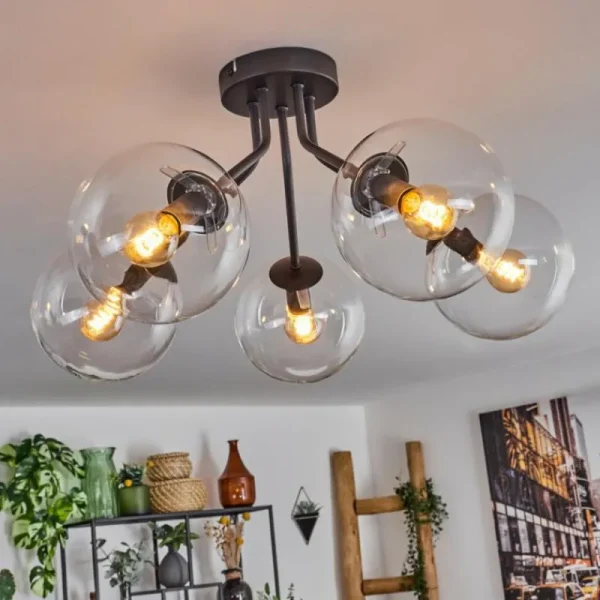 hofstein Plafonnier - Verre Gastor Clair, 5 lumières* Lampes En Verre