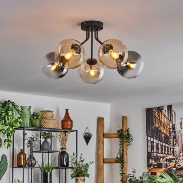 hofstein Plafonnier - Verre Gastor Ambre, Clair, Fumé, 5 lumières* Lampes Modernes