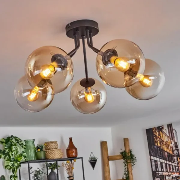 hofstein Plafonnier - Verre Gastor Ambre, Clair, 5 lumières* Lampes En Verre