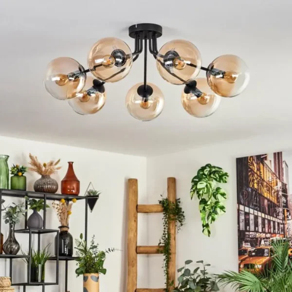 hofstein Plafonnier - Verre Gastor Ambre, Clair, 7 lumières* Lampes En Verre