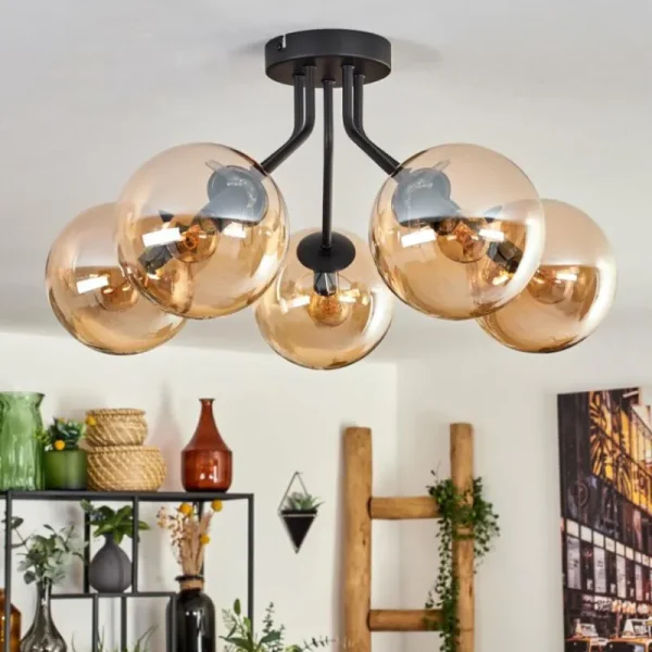 hofstein Plafonnier - Verre Gastor Ambre, 5 lumières* Lampes En Verre