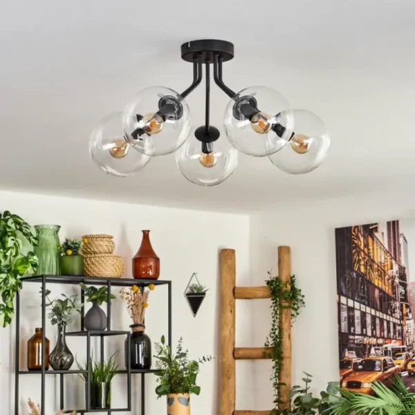 hofstein Plafonnier - Verre Gastor Clair, 5 lumières* Lampes En Verre