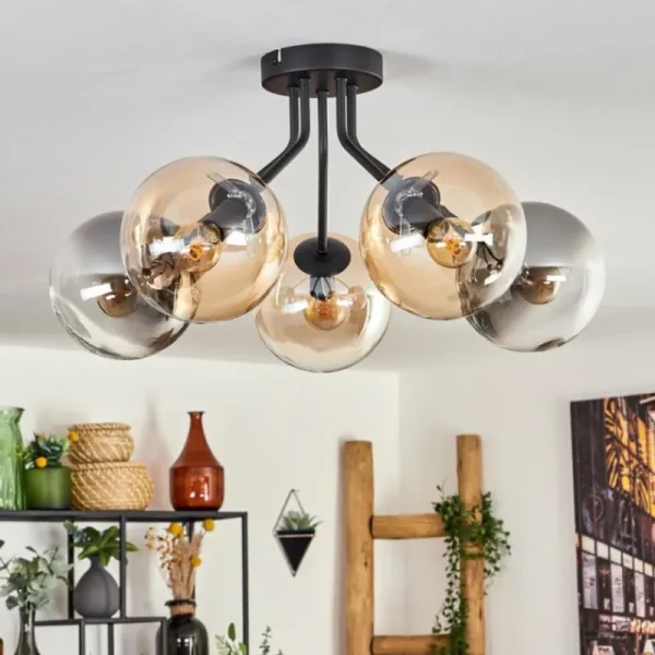 hofstein Plafonnier - Verre Gastor Ambre, Clair, Fumé, 5 lumières* Lampes Modernes