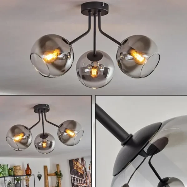 hofstein Plafonnier - Verre Koyoto Noir, 3 lumières* Lampes Modernes