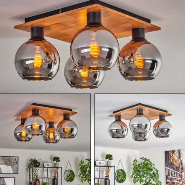 hofstein Plafonnier - Verre Koyoto Écru, Noir, 4 lumières* Lampes Modernes