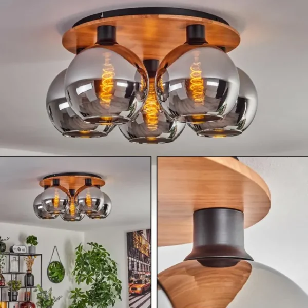 hofstein Plafonnier - Verre Koyoto Écru, Noir, 5 lumières* Lampes Modernes