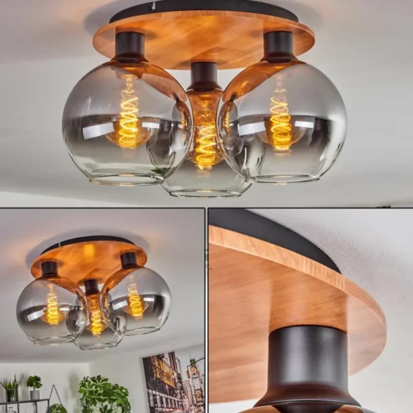 hofstein Plafonnier - Verre Koyoto Écru, Noir, 3 lumières* Lampes Modernes
