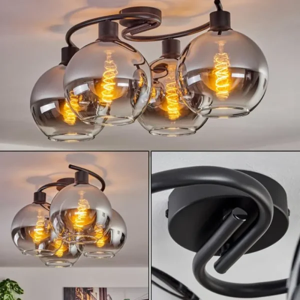 hofstein Plafonnier - Verre Koyoto Chrome, Clair, Fumé, 4 lumières* Lampes Modernes