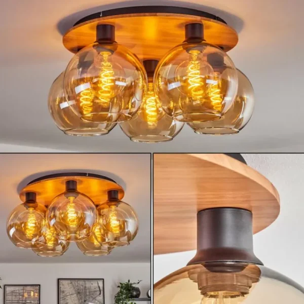 hofstein Plafonnier - Verre Koyoto Écru, Noir, 5 lumières* Lampes Modernes