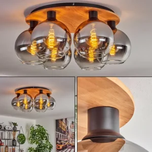hofstein Plafonnier - Verre Koyoto Écru, Noir, 6 lumières* Lampes Modernes