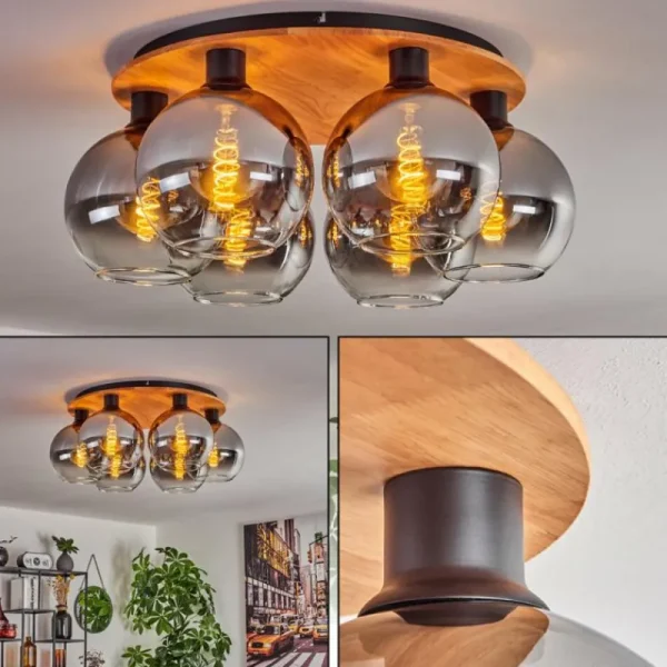 hofstein Plafonnier - Verre Koyoto Écru, Noir, 6 lumières* Lampes Modernes