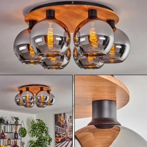 hofstein Plafonnier - Verre Koyoto Écru, Noir, 6 lumières* Lampes Modernes