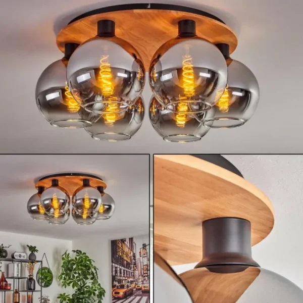 hofstein Plafonnier - Verre Koyoto Écru, Noir, 6 lumières* Lampes Modernes