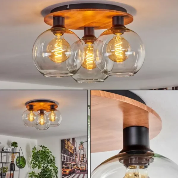 hofstein Plafonnier - Verre Koyoto Écru, Noir, 3 lumières* Lampes Modernes