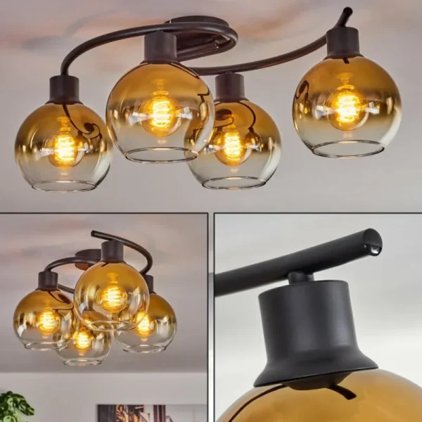 hofstein Plafonnier - Verre Koyoto Or, Clair, 4 lumières* Lampes En Verre