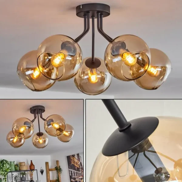 hofstein Plafonnier - Verre Koyoto Ambre, 5 lumières* Lampes En Verre