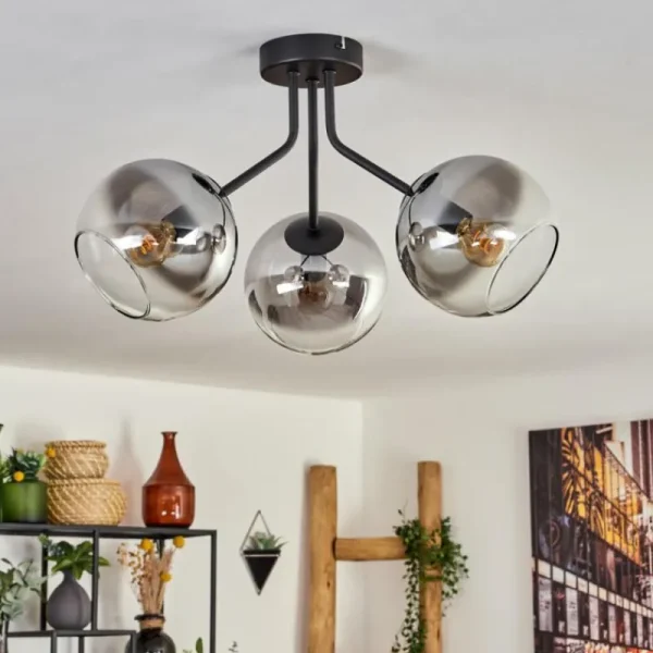 hofstein Plafonnier - Verre Koyoto Noir, 3 lumières* Lampes Modernes