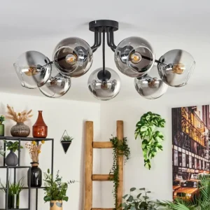hofstein Plafonnier - Verre Koyoto Clair, Fumé, 7 lumières* Lampes Modernes