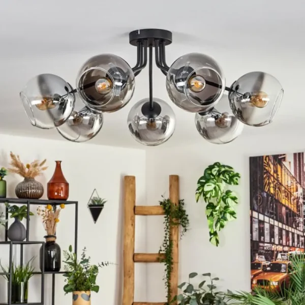 hofstein Plafonnier - Verre Koyoto Clair, Fumé, 7 lumières* Lampes Modernes