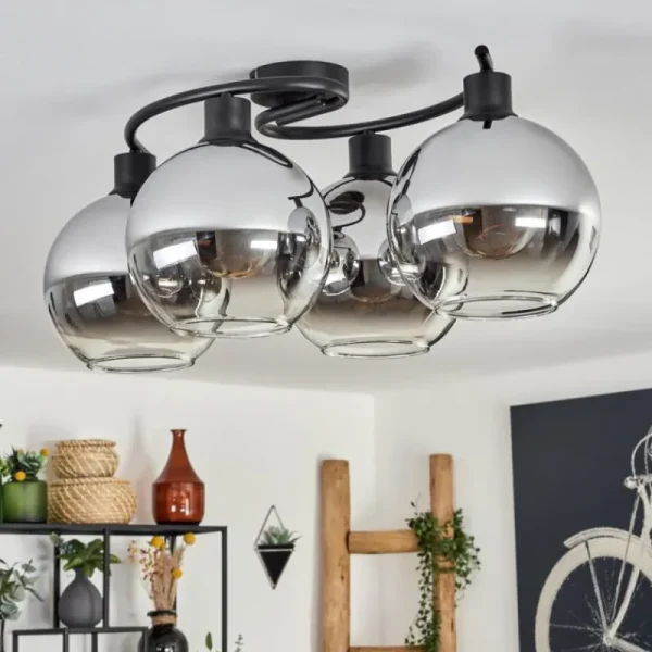 hofstein Plafonnier - Verre Koyoto Chrome, Clair, Fumé, 4 lumières* Lampes Modernes