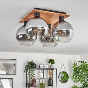 hofstein Plafonnier - Verre Koyoto Écru, Noir, 4 lumières* Lampes Modernes