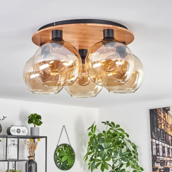 hofstein Plafonnier - Verre Koyoto Écru, Noir, 5 lumières* Lampes Modernes