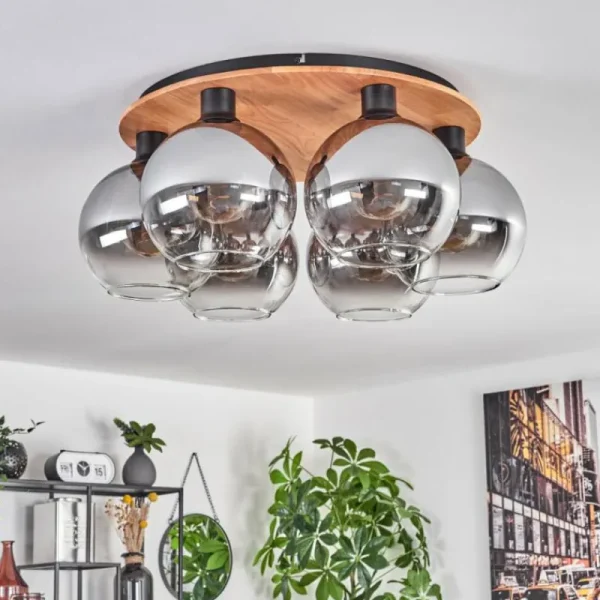 hofstein Plafonnier - Verre Koyoto Écru, Noir, 6 lumières* Lampes Modernes
