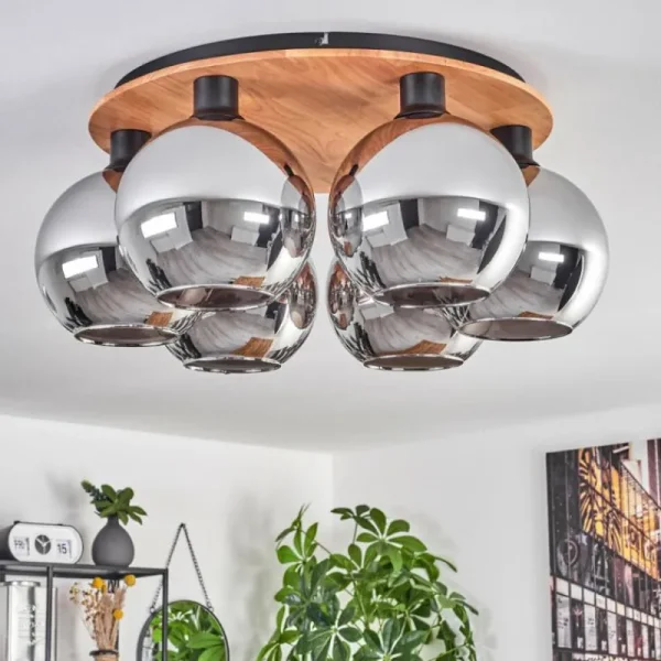 hofstein Plafonnier - Verre Koyoto Écru, Noir, 6 lumières* Lampes Modernes