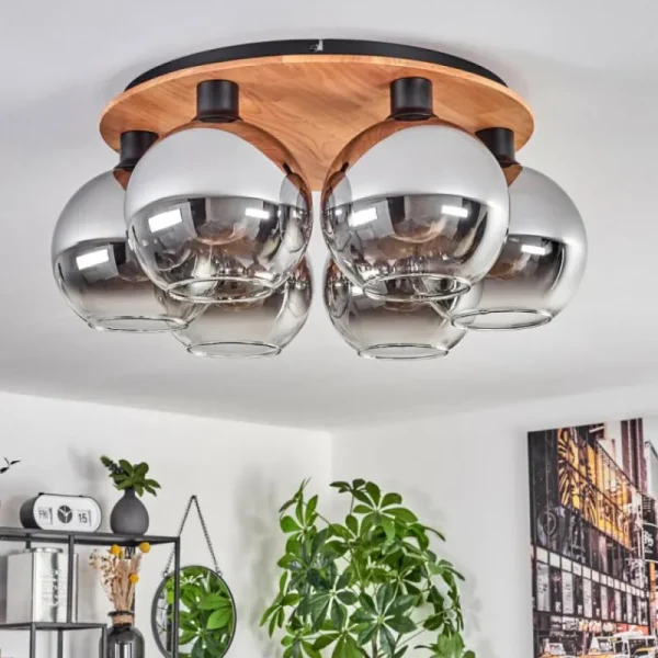 hofstein Plafonnier - Verre Koyoto Écru, Noir, 6 lumières* Lampes Modernes