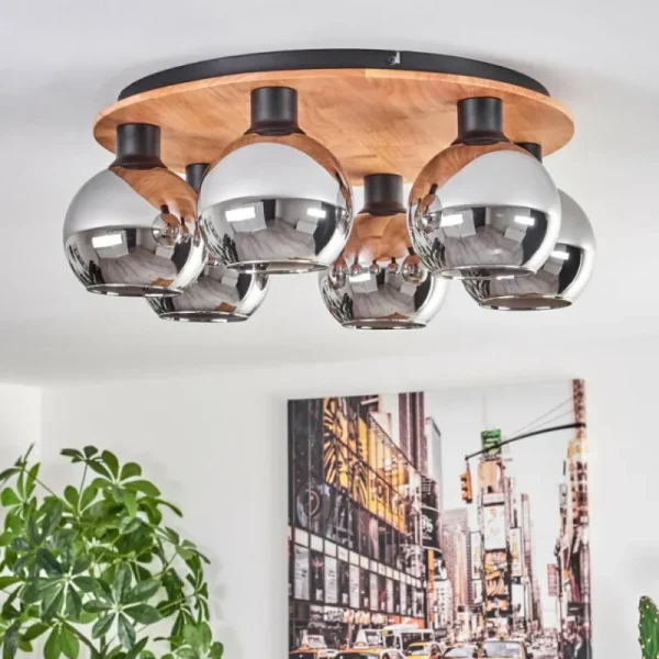 hofstein Plafonnier - Verre Koyoto Écru, Noir, 6 lumières* Lampes Modernes