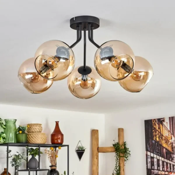 hofstein Plafonnier - Verre Koyoto Ambre, 5 lumières* Lampes En Verre