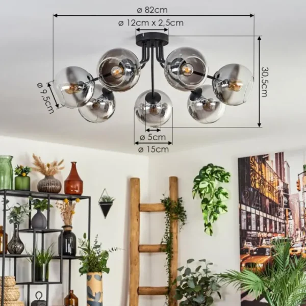 hofstein Plafonnier - Verre Koyoto Clair, Fumé, 7 lumières* Lampes Modernes