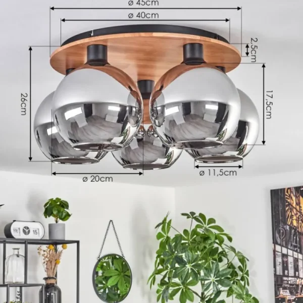 hofstein Plafonnier - Verre Koyoto Écru, Noir, 5 lumières* Lampes Modernes