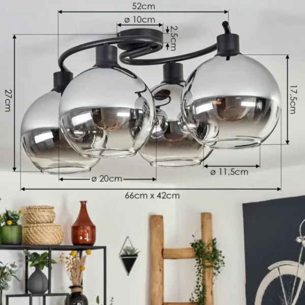 hofstein Plafonnier - Verre Koyoto Chrome, Clair, Fumé, 4 lumières* Lampes Modernes