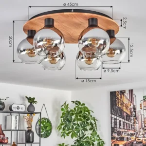 hofstein Plafonnier - Verre Koyoto Écru, Noir, 6 lumières* Lampes Modernes