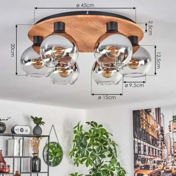 hofstein Plafonnier - Verre Koyoto Écru, Noir, 6 lumières* Lampes Modernes
