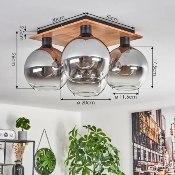 hofstein Plafonnier - Verre Koyoto Écru, Noir, 4 lumières* Lampes Modernes